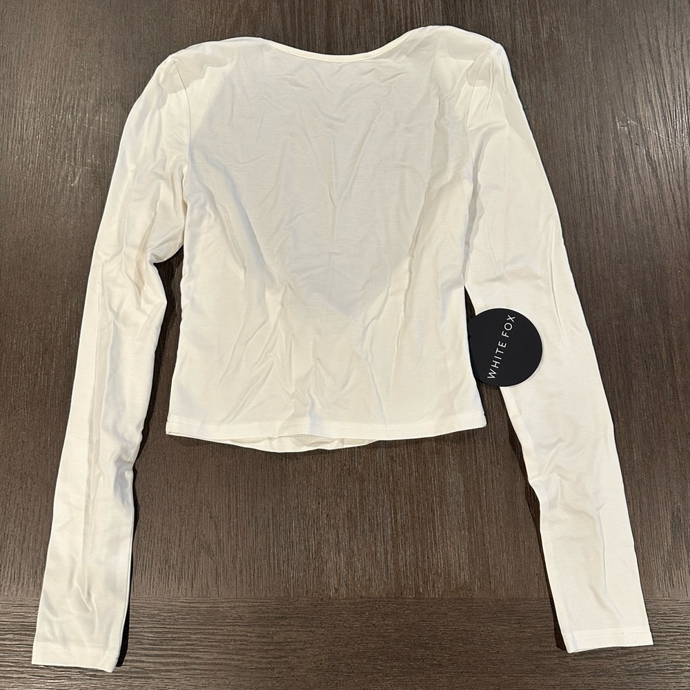 White Open Back White Fox Long Sleeve Shirt